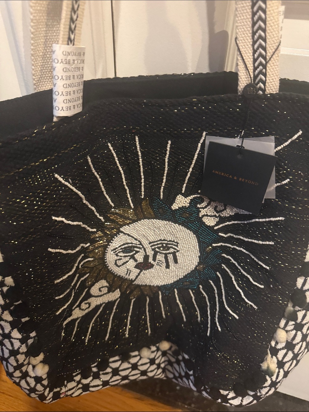 Embroidered Sun & Moon Black and White Tote Bag - Picture 7 of 7